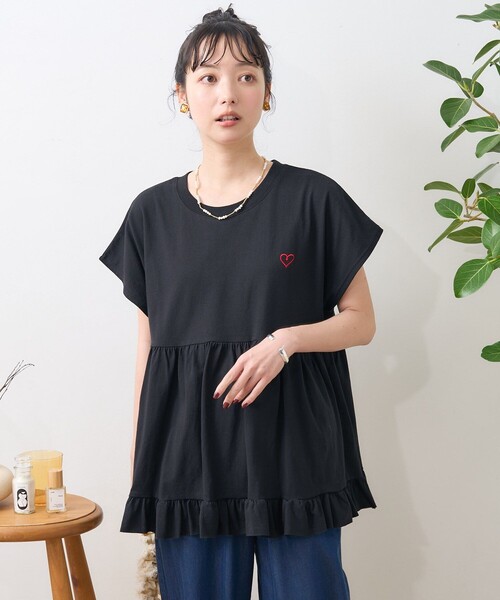 FREAK'S STORE（フリークスストア）の「ワンポイントハート刺繍 切替Tシャツ（Tシャツ/カットソー・レディース・ブルー/ブラック/その他/ホワイト・ﾌﾘ-）」の3枚目の写真