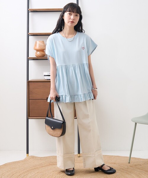 FREAK'S STORE（フリークスストア）の「ワンポイントハート刺繍 切替Tシャツ（Tシャツ/カットソー・レディース・ブルー/ブラック/その他/ホワイト・ﾌﾘ-）」の13枚目の写真