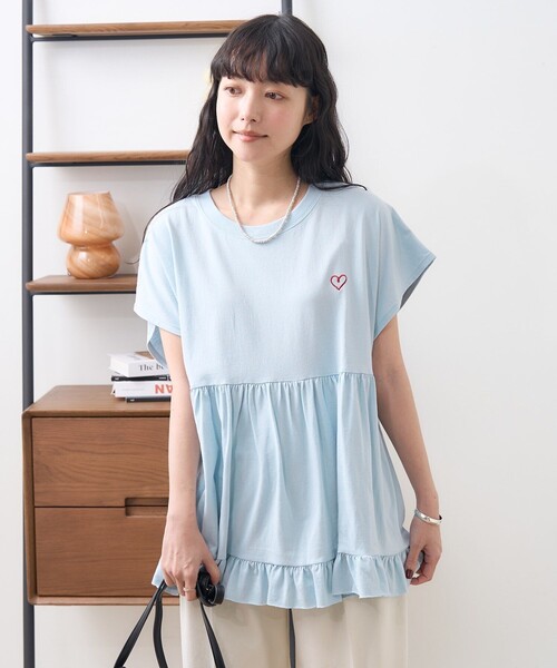 FREAK'S STORE（フリークスストア）の「ワンポイントハート刺繍 切替Tシャツ（Tシャツ/カットソー・レディース・ブルー/ブラック/その他/ホワイト・ﾌﾘ-）」の16枚目の写真