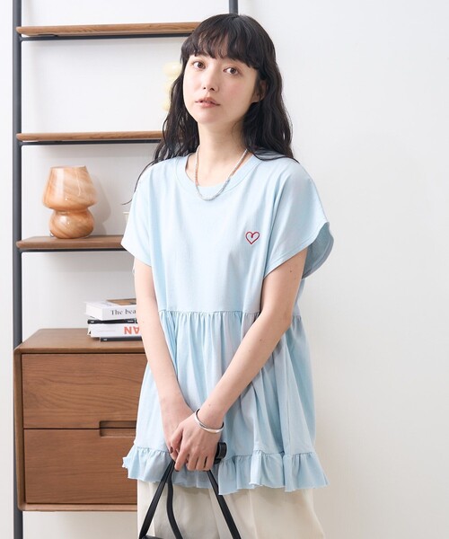 セール】ワンポイントハート刺繍 切替Tシャツ（Tシャツ