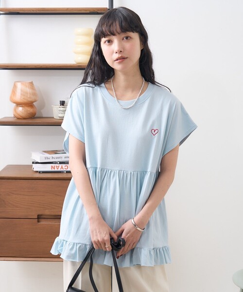 FREAK'S STORE（フリークスストア）の「ワンポイントハート刺繍 切替Tシャツ（Tシャツ/カットソー・レディース・ブルー/ブラック/その他/ホワイト・ﾌﾘ-）」の18枚目の写真