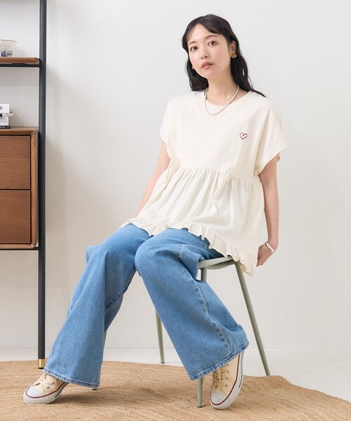 FREAK'S STORE（フリークスストア）の「ワンポイントハート刺繍 切替Tシャツ（Tシャツ/カットソー・レディース・ブルー/ブラック/その他/ホワイト・ﾌﾘ-）」の21枚目の写真