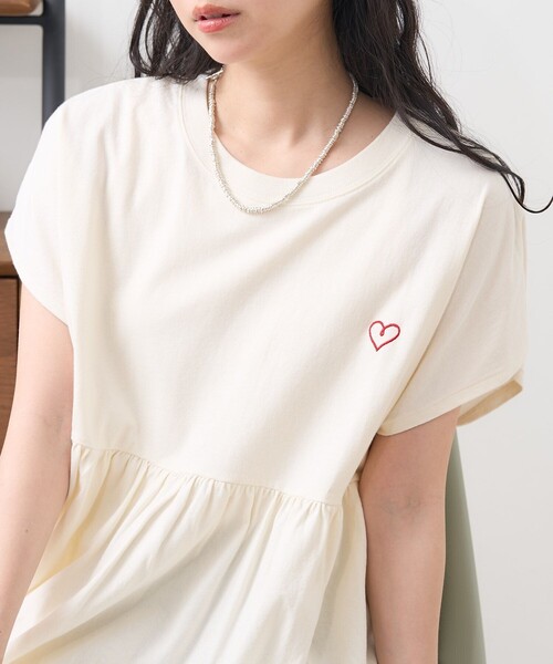 セール】ワンポイントハート刺繍 切替Tシャツ（Tシャツ