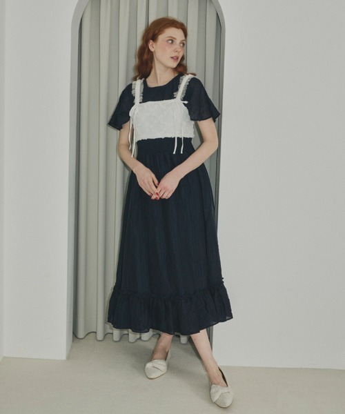 idem（イデム）の「washer lady dress/ワッシャーワンピース（ワンピース・レディース・ネイビー/ブラウン/アイボリー・FREE）」の5枚目の写真