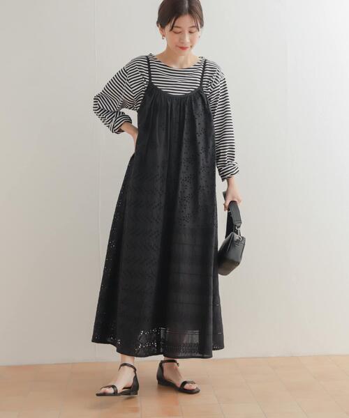 URBAN RESEARCH DOORS(アーバンリサーチドアーズ)の「パッチワークアイレットレースキャミワンピース(ワンピース・レディース・ブラック/オフホワイト・MEDIUM)」の10枚目の写真