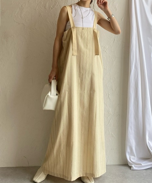 She's Closet(シーズクローゼット)の「2WAYフレアロングギャザーベルトデザインジャンパースカートワンピース(ジャンパースカート・レディース・ライトベージュ/ブラック/ブラック系その他/モカ/ベージュ系その他・FREE)」の4枚目の写真