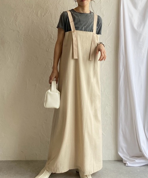 She's Closet(シーズクローゼット)の「2WAYフレアロングギャザーベルトデザインジャンパースカートワンピース(ジャンパースカート・レディース・ライトベージュ/ブラック/ブラック系その他/モカ/ベージュ系その他・FREE)」の5枚目の写真