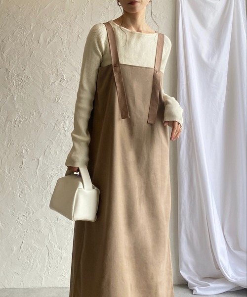 She's Closet(シーズクローゼット)の「2WAYフレアロングギャザーベルトデザインジャンパースカートワンピース(ジャンパースカート・レディース・ライトベージュ/ブラック/ブラック系その他/モカ/ベージュ系その他・FREE)」の3枚目の写真