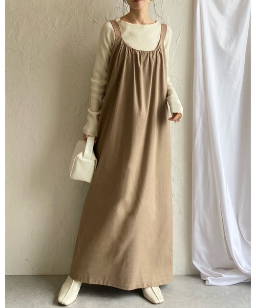 She's Closet(シーズクローゼット)の「2WAYフレアロングギャザーベルトデザインジャンパースカートワンピース(ジャンパースカート・レディース・ライトベージュ/ブラック/ブラック系その他/モカ/ベージュ系その他・FREE)」の6枚目の写真