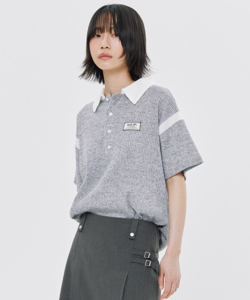 ROMANTIC CROWN（ロマンティッククラウン）の「A'GEM/9 × .kom 『ROMANTIC CROWN/ロマンティック クラウン』 4 BUTTON CLASSIC POLO SHIRT/クラシックポロシャツ（ポロシャツ・メンズ・グレー/ネイビー・M/L）」の4枚目の写真