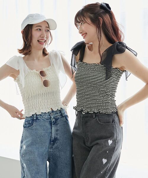 MAJESTIC LEGON（マジェスティックレゴン）の「カップ付肩リボンシャーリングキャミ（キャミソール・レディース・ピンク系その他2/アイボリー/ブルー系その他2/ブラック/ブラック系その他/イエロー系その他・MEDIUM）」の3枚目の写真