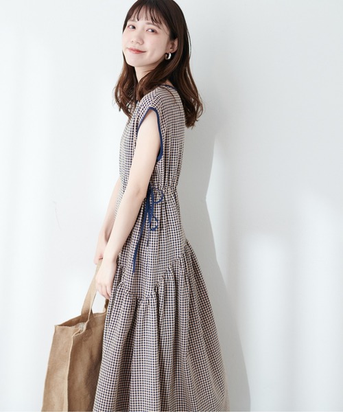 natural couture(ナチュラルクチュール)の「【WEB限定】ドロストデザインチェック柄ワンピース(ワンピース・レディース・ピンク/ブラウン/オフホワイト/グレー/キャメル・FREE)」の17枚目の写真