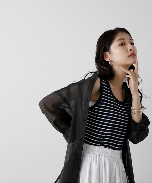 N.（N. Natural Beauty Basic）（エヌエヌナチュラルビューティーベーシック）の「◆バイカラーボーダーニットタンク（タンクトップ・レディース・ブラウン/ネイビー/ホワイト・MEDIUM）」の19枚目の写真