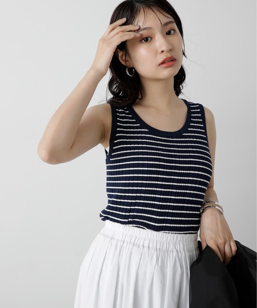 N.（N. Natural Beauty Basic）（エヌエヌナチュラルビューティーベーシック）の「◆バイカラーボーダーニットタンク（タンクトップ・レディース・ブラウン/ネイビー/ホワイト・MEDIUM）」の22枚目の写真