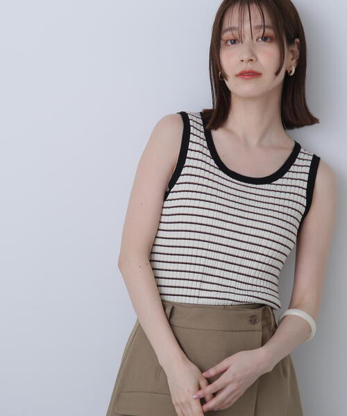 N.（N. Natural Beauty Basic）（エヌエヌナチュラルビューティーベーシック）の「◆バイカラーボーダーニットタンク（タンクトップ・レディース・ブラウン/ネイビー/ホワイト・MEDIUM）」の4枚目の写真