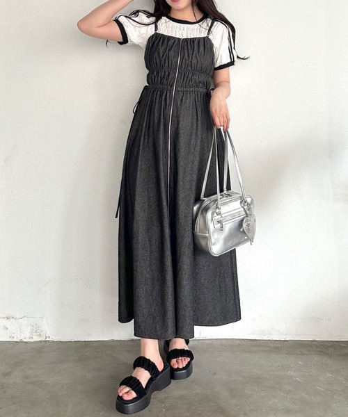 OLIVE des OLIVE(オリーブデオリーブ)の「フロントジップキャミワンピース(ワンピース・レディース・ボルドー/アイボリー/ブラック系その他・FREE)」の4枚目の写真