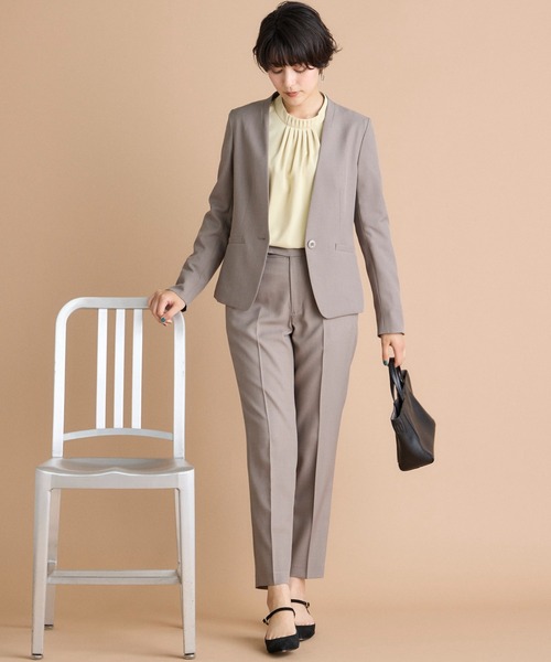 INED CLARO（イネドクラロ）の「【洗えるセットアップ】エシカルメランジ カラーレスジャケット（スーツジャケット・レディース・モカ/ブラック・7号/11号/9号）」の3枚目の写真