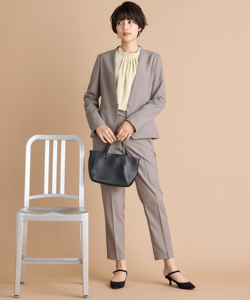 INED CLARO（イネドクラロ）の「【洗えるセットアップ】エシカルメランジ カラーレスジャケット（スーツジャケット・レディース・モカ/ブラック・7号/11号/9号）」の4枚目の写真