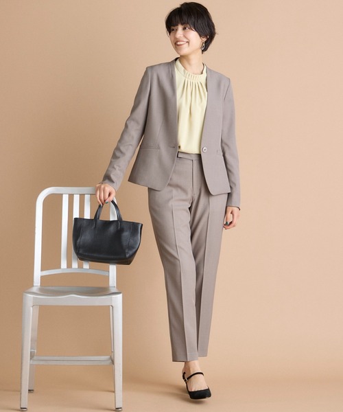 INED CLARO（イネドクラロ）の「【洗えるセットアップ】エシカルメランジ カラーレスジャケット（スーツジャケット・レディース・モカ/ブラック・7号/11号/9号）」の5枚目の写真