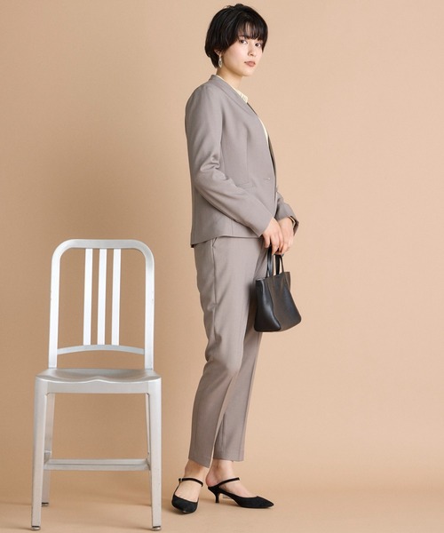 INED CLARO（イネドクラロ）の「【洗えるセットアップ】エシカルメランジ カラーレスジャケット（スーツジャケット・レディース・モカ/ブラック・7号/11号/9号）」の6枚目の写真