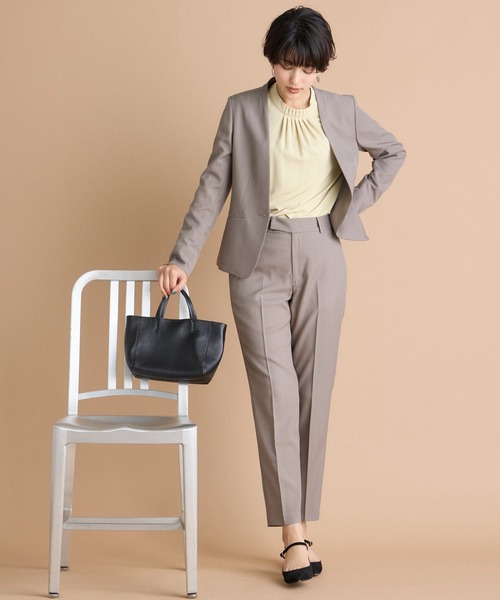 INED CLARO（イネドクラロ）の「【洗えるセットアップ】エシカルメランジ カラーレスジャケット（スーツジャケット・レディース・モカ/ブラック・7号/11号/9号）」の8枚目の写真