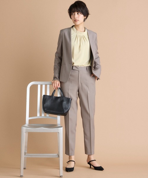 INED CLARO（イネドクラロ）の「【洗えるセットアップ】エシカルメランジ カラーレスジャケット（スーツジャケット・レディース・モカ/ブラック・7号/11号/9号）」の9枚目の写真