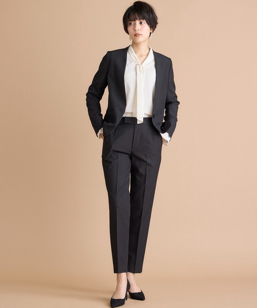 INED CLARO（イネドクラロ）の「【洗えるセットアップ】エシカルメランジ カラーレスジャケット（スーツジャケット・レディース・モカ/ブラック・7号/11号/9号）」の10枚目の写真