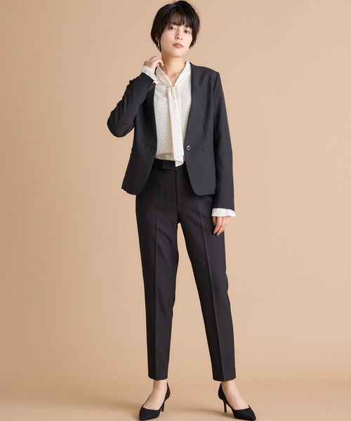 INED CLARO（イネドクラロ）の「【洗えるセットアップ】エシカルメランジ カラーレスジャケット（スーツジャケット・レディース・モカ/ブラック・7号/11号/9号）」の11枚目の写真