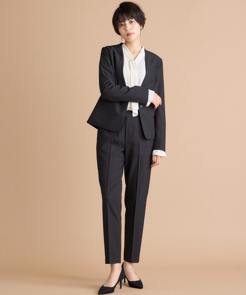 INED CLARO（イネドクラロ）の「【洗えるセットアップ】エシカルメランジ カラーレスジャケット（スーツジャケット・レディース・モカ/ブラック・7号/11号/9号）」の12枚目の写真