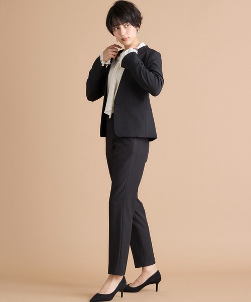 INED CLARO（イネドクラロ）の「【洗えるセットアップ】エシカルメランジ カラーレスジャケット（スーツジャケット・レディース・モカ/ブラック・7号/11号/9号）」の13枚目の写真