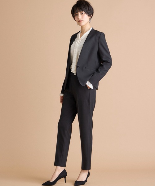 INED CLARO（イネドクラロ）の「【洗えるセットアップ】エシカルメランジ カラーレスジャケット（スーツジャケット・レディース・モカ/ブラック・7号/11号/9号）」の17枚目の写真