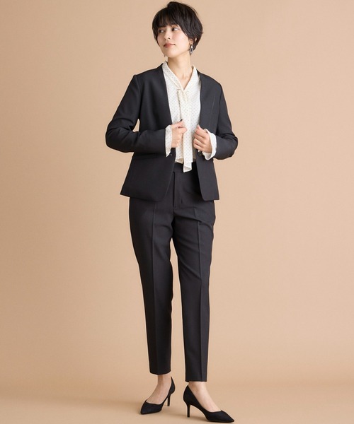 INED CLARO（イネドクラロ）の「【洗えるセットアップ】エシカルメランジ カラーレスジャケット（スーツジャケット・レディース・モカ/ブラック・7号/11号/9号）」の18枚目の写真