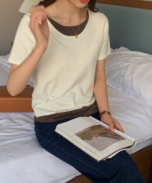 BANICO(バニコ)の「【Banico】ツーピース風Tシャツ (SS)(Tシャツ/カットソー・レディース・ブラック/ライトグレー/ホワイト/チョコ・FREE)」の5枚目の写真