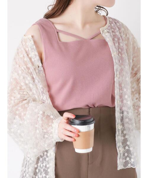 ehka sopo（エヘカソポ）の「スクエアネックタンクトップ（タンクトップ・レディース・ピンク/キナリ/グリーン/ブラック・F）」の4枚目の写真