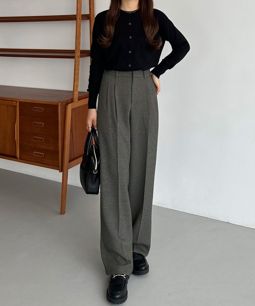 callautia（カラウティア）の「チェックワイドスラックスパンツ（スラックス・レディース・グレー/ダークベージュ/ブラウン・SMALL/MEDIUM/LARGE）」の4枚目の写真