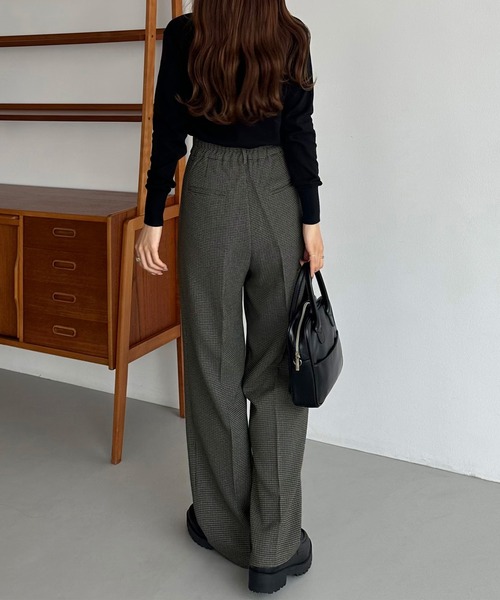 callautia（カラウティア）の「チェックワイドスラックスパンツ（スラックス・レディース・グレー/ダークベージュ/ブラウン・SMALL/MEDIUM/LARGE）」の5枚目の写真