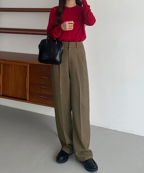 callautia（カラウティア）の「チェックワイドスラックスパンツ（スラックス・レディース・グレー/ダークベージュ/ブラウン・SMALL/MEDIUM/LARGE）」の8枚目の写真