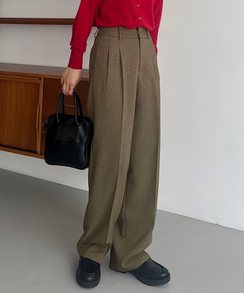 callautia（カラウティア）の「チェックワイドスラックスパンツ（スラックス・レディース・グレー/ダークベージュ/ブラウン・SMALL/MEDIUM/LARGE）」の9枚目の写真