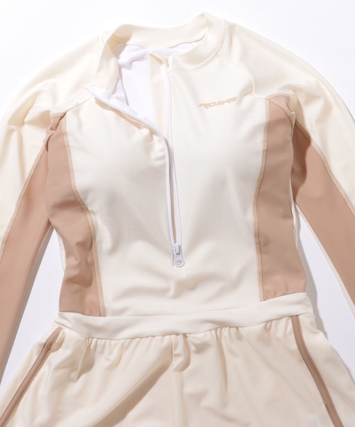 ハーフジップ カップ付き 配色 オールインワン ラッシュガード