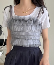 LADY LIKE | 肩リボンチュールシアーキャミトップス(キャミソール)