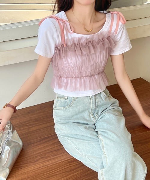 セール】肩リボンチュールシアーキャミトップス（キャミソール）｜LADY