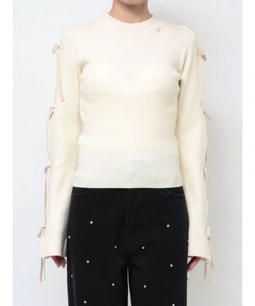 EATME（イートミー）の「リボンスリーブニットTOP（ニット/セーター・レディース・ブラック/ブラウン/オフホワイト・FREE）」の21枚目の写真