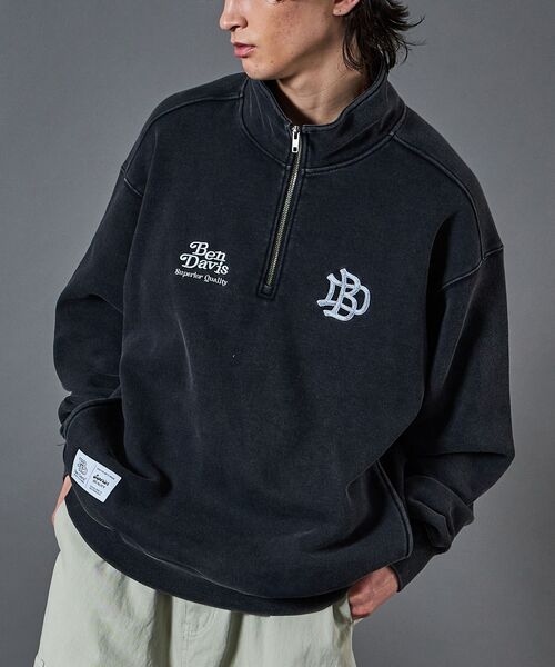 【セール】【BEN DAVIS（ベンデイビス）】LEAGUER FADED HALF ZIP / ヴィンテージライク オーバーサイズ シンプル ノームコア 刺繍 裏起毛（スウェット）｜BEN DAVIS（ベンデイビス）