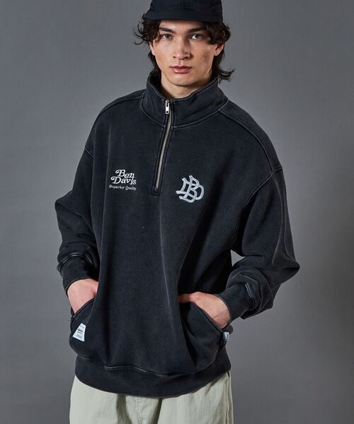 【セール】【BEN DAVIS（ベンデイビス）】LEAGUER FADED HALF ZIP / ヴィンテージライク オーバーサイズ シンプル ノームコア 刺繍 裏起毛（スウェット）｜BEN DAVIS（ベンデイビス）