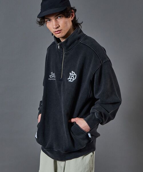 【セール】【BEN DAVIS（ベンデイビス）】LEAGUER FADED HALF ZIP / ヴィンテージライク オーバーサイズ シンプル ノームコア 刺繍 裏起毛（スウェット）｜BEN DAVIS（ベンデイビス）