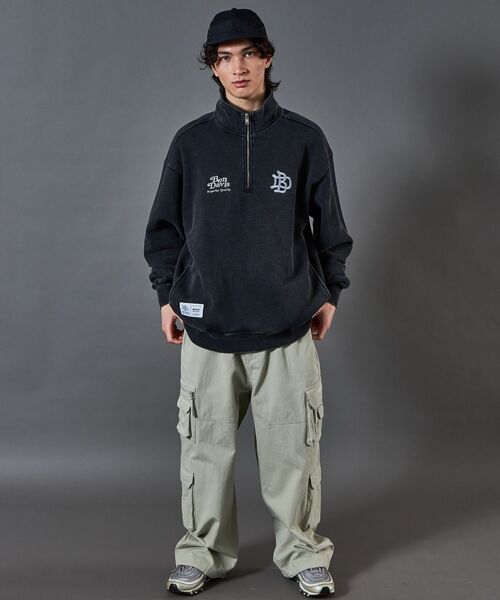 【セール】【BEN DAVIS（ベンデイビス）】LEAGUER FADED HALF ZIP / ヴィンテージライク オーバーサイズ シンプル ノームコア 刺繍 裏起毛（スウェット）｜BEN DAVIS（ベンデイビス）