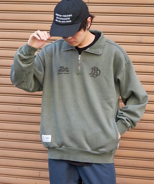 【セール】【BEN DAVIS（ベンデイビス）】LEAGUER FADED HALF ZIP / ヴィンテージライク オーバーサイズ シンプル ノームコア 刺繍 裏起毛（スウェット）｜BEN DAVIS（ベンデイビス）
