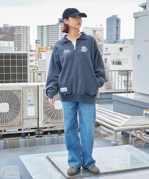 【セール】【BEN DAVIS（ベンデイビス）】LEAGUER FADED HALF ZIP / ヴィンテージライク オーバーサイズ シンプル ノームコア 刺繍 裏起毛（スウェット）｜BEN DAVIS（ベンデイビス）