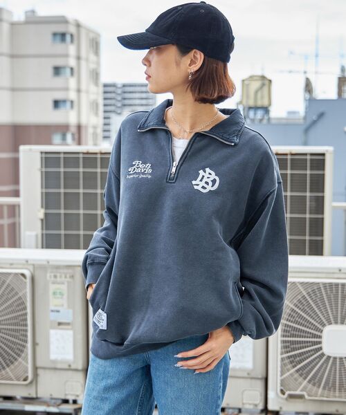【セール】【BEN DAVIS（ベンデイビス）】LEAGUER FADED HALF ZIP / ヴィンテージライク オーバーサイズ シンプル ノームコア 刺繍 裏起毛（スウェット）｜BEN DAVIS（ベンデイビス）