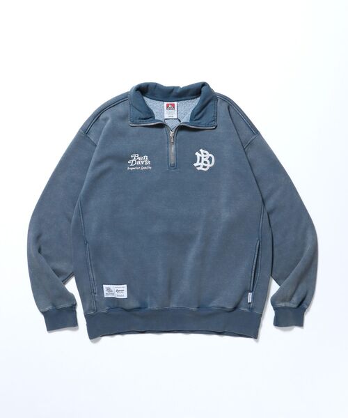【セール】【BEN DAVIS（ベンデイビス）】LEAGUER FADED HALF ZIP / ヴィンテージライク オーバーサイズ シンプル ノームコア 刺繍 裏起毛（スウェット）｜BEN DAVIS（ベンデイビス）